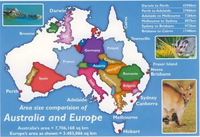 Comparrison between the size of Australia and Europe